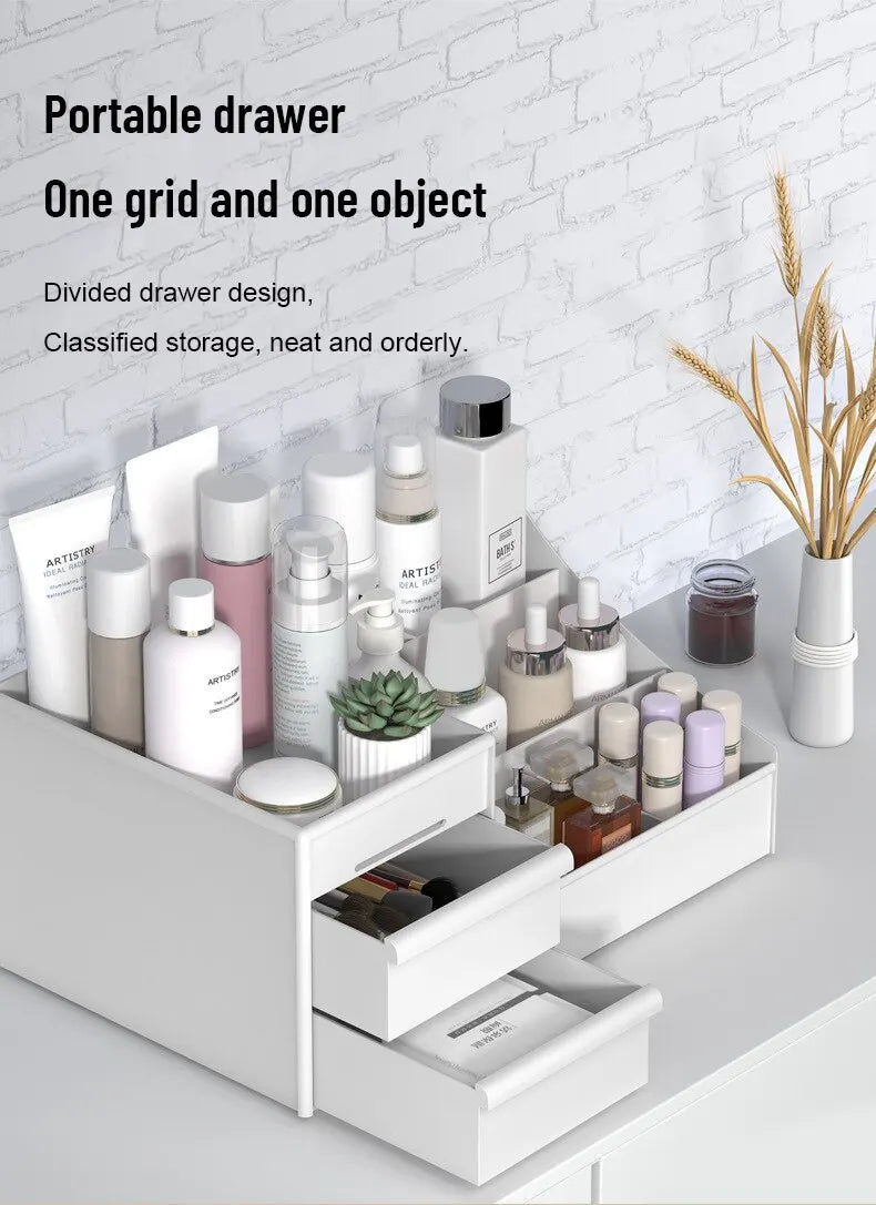 Large Makeup Storage Organiser with Drawers — White Cosmetic Display Box | UK Stock
