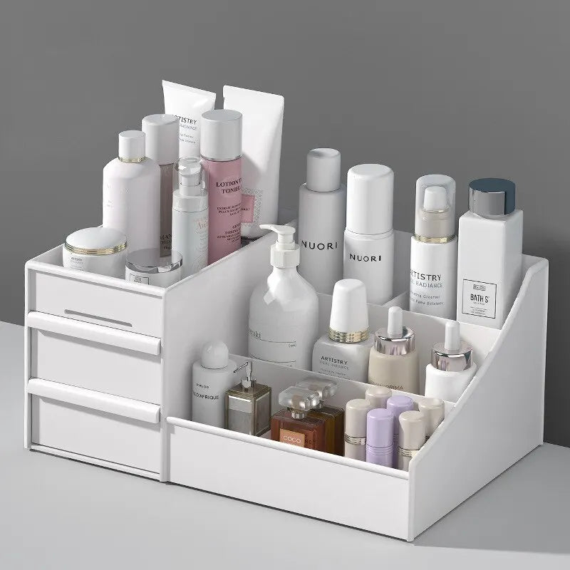 Large Makeup Storage Organiser with Drawers — White Cosmetic Display Box | UK Stock