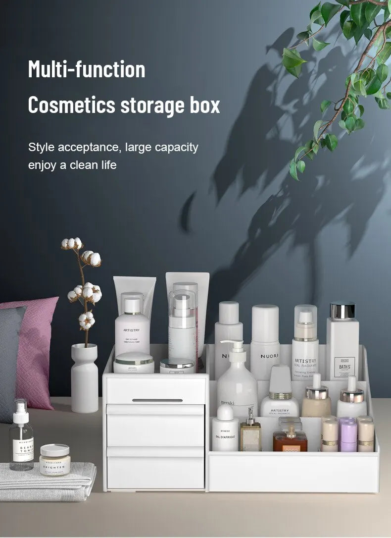 Large Makeup Storage Organiser with Drawers — White Cosmetic Display Box | UK Stock