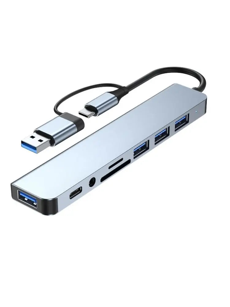 8-in-2 USB-C Hub Adapter — Multi-Port USB-A/SD/TF/Audio | UK Stock