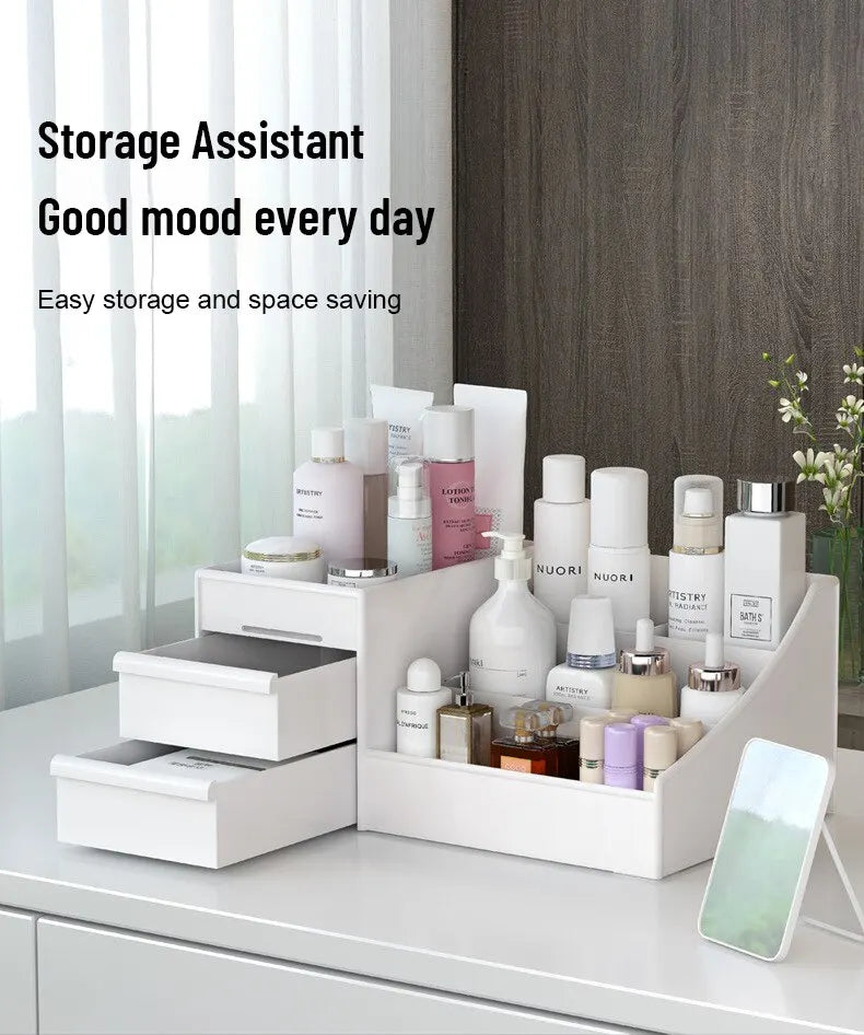 Large Makeup Storage Organiser with Drawers — White Cosmetic Display Box | UK Stock