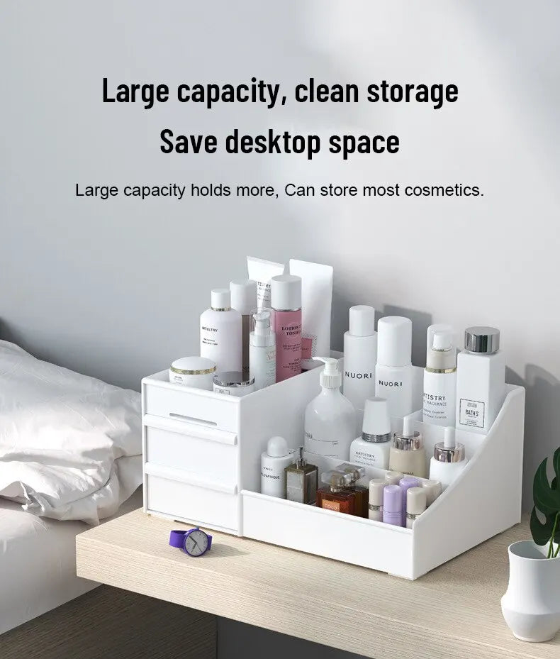 Large Makeup Storage Organiser with Drawers — White Cosmetic Display Box | UK Stock