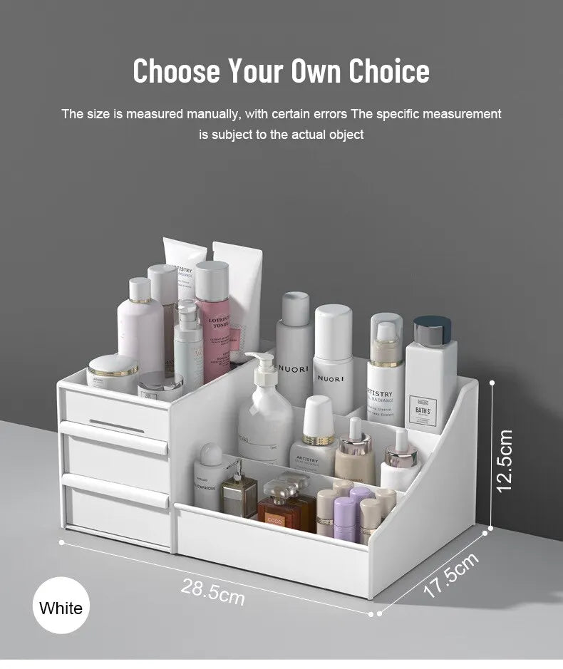 Large Makeup Storage Organiser with Drawers — White Cosmetic Display Box | UK Stock