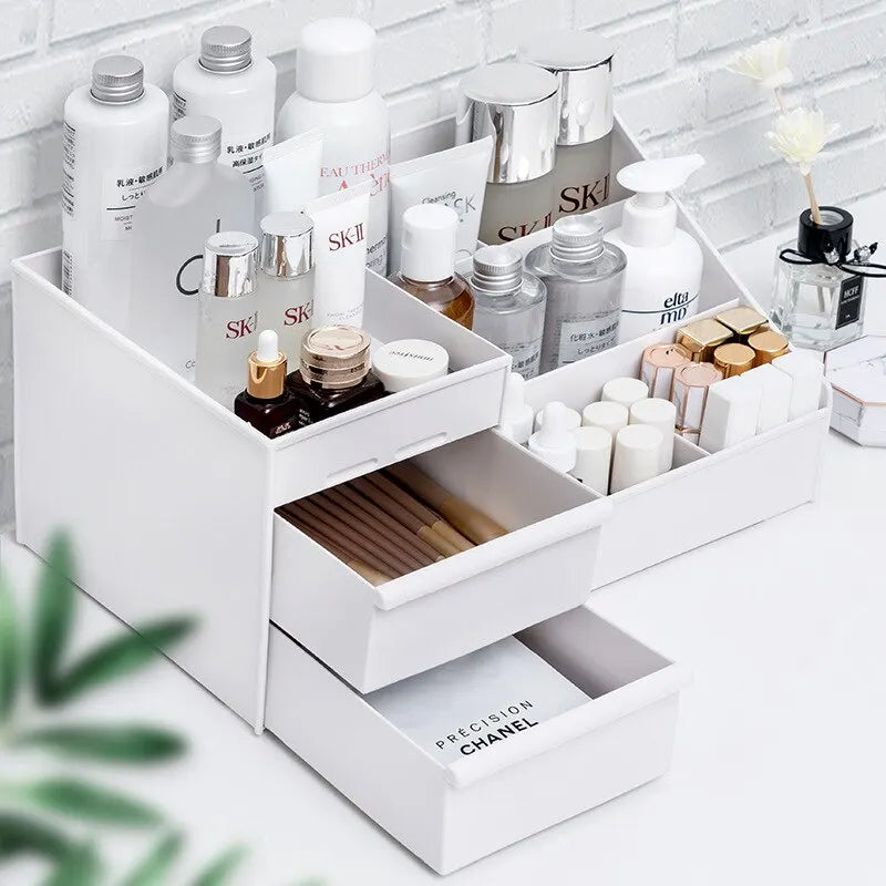 Large Makeup Storage Organiser with Drawers — White Cosmetic Display Box | UK Stock