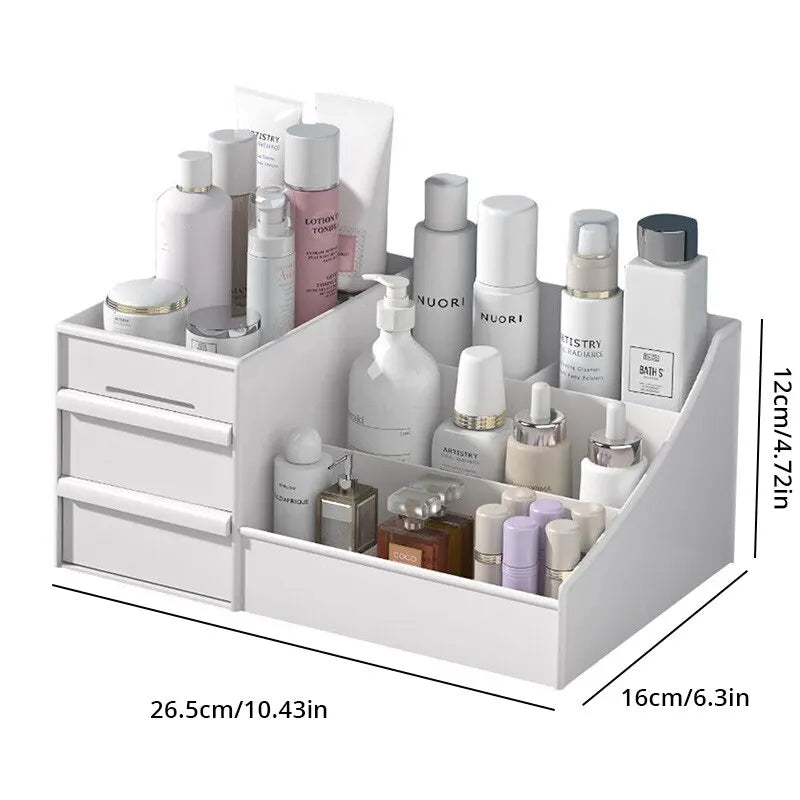 Large Makeup Storage Organiser with Drawers — White Cosmetic Display Box | UK Stock