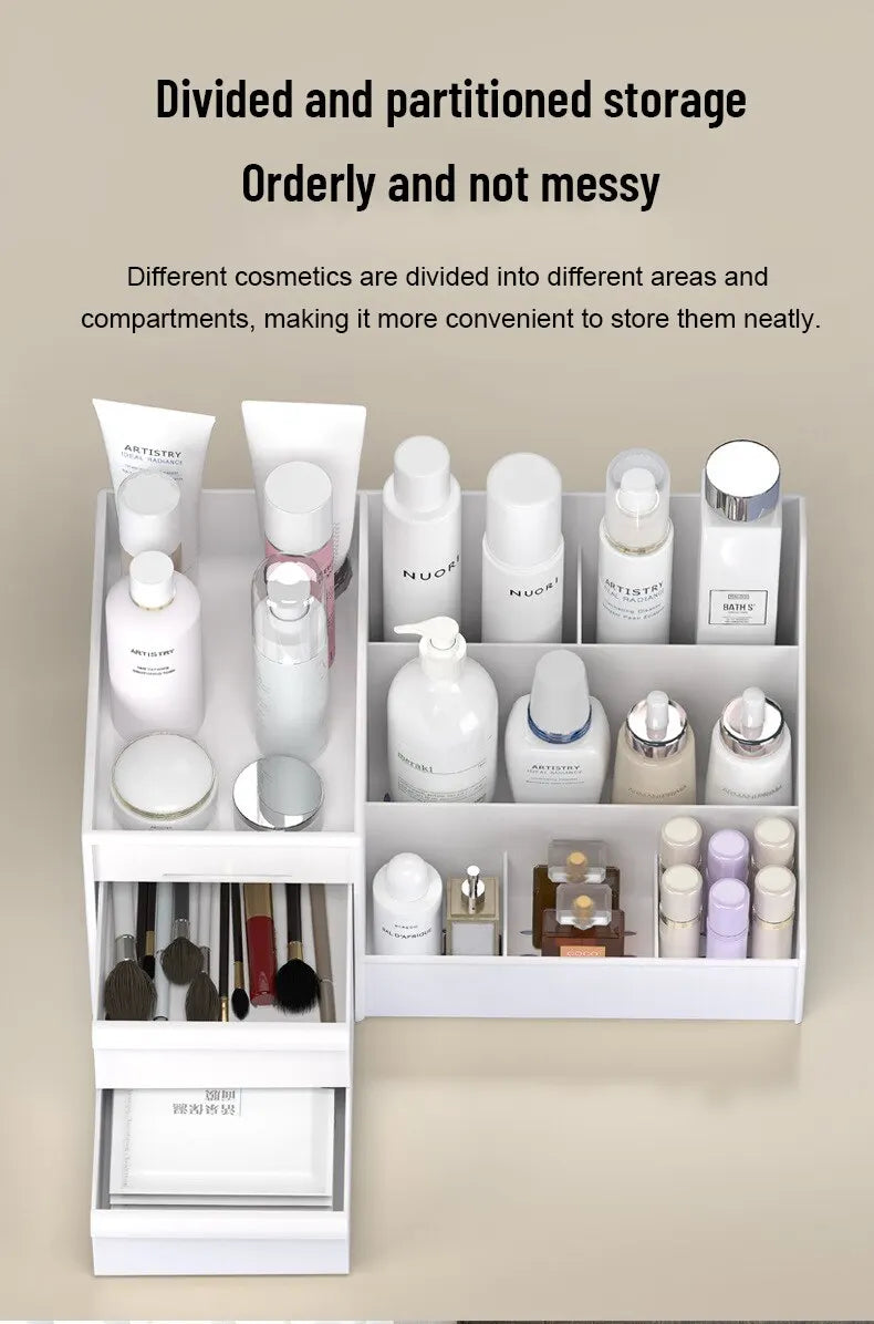 Large Makeup Storage Organiser with Drawers — White Cosmetic Display Box | UK Stock