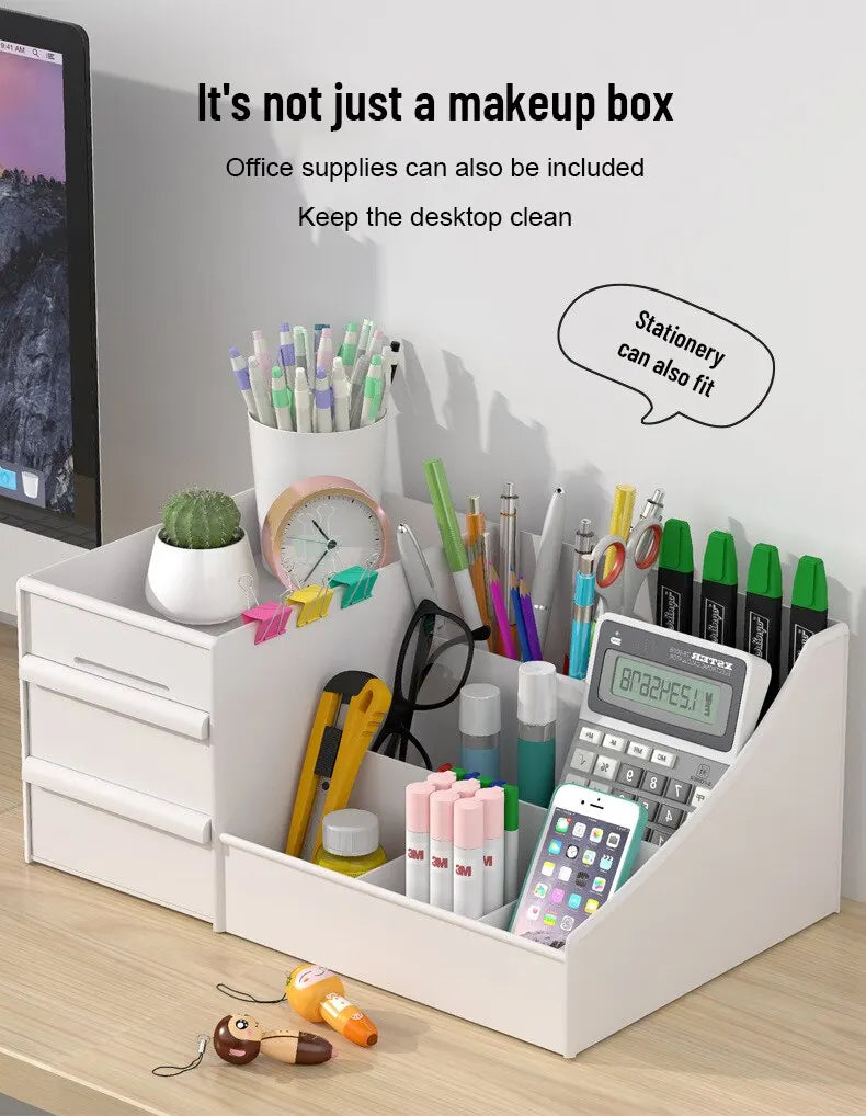 Large Makeup Storage Organiser with Drawers — White Cosmetic Display Box | UK Stock