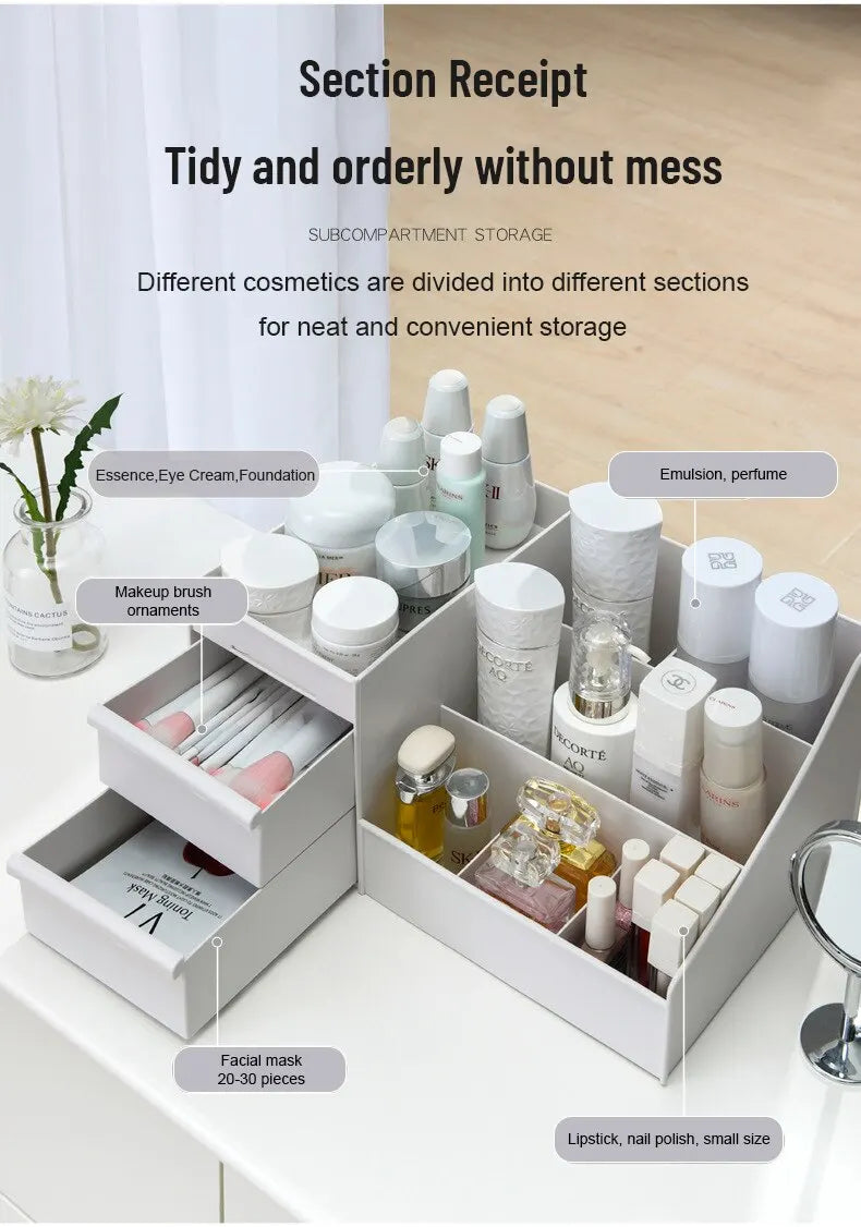 Large Makeup Storage Organiser with Drawers — White Cosmetic Display Box | UK Stock