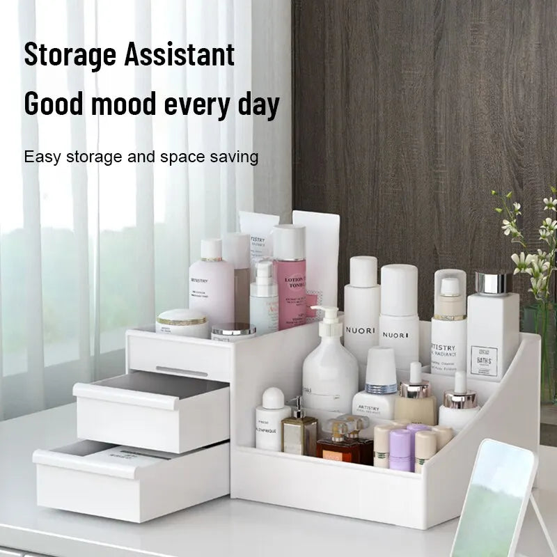 Large Makeup Storage Organiser with Drawers — White Cosmetic Display Box | UK Stock